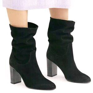 New FREE PEOPLE Dakota Distress Suede Block Heel Slouch Bootie Blk 10 MSRP $188